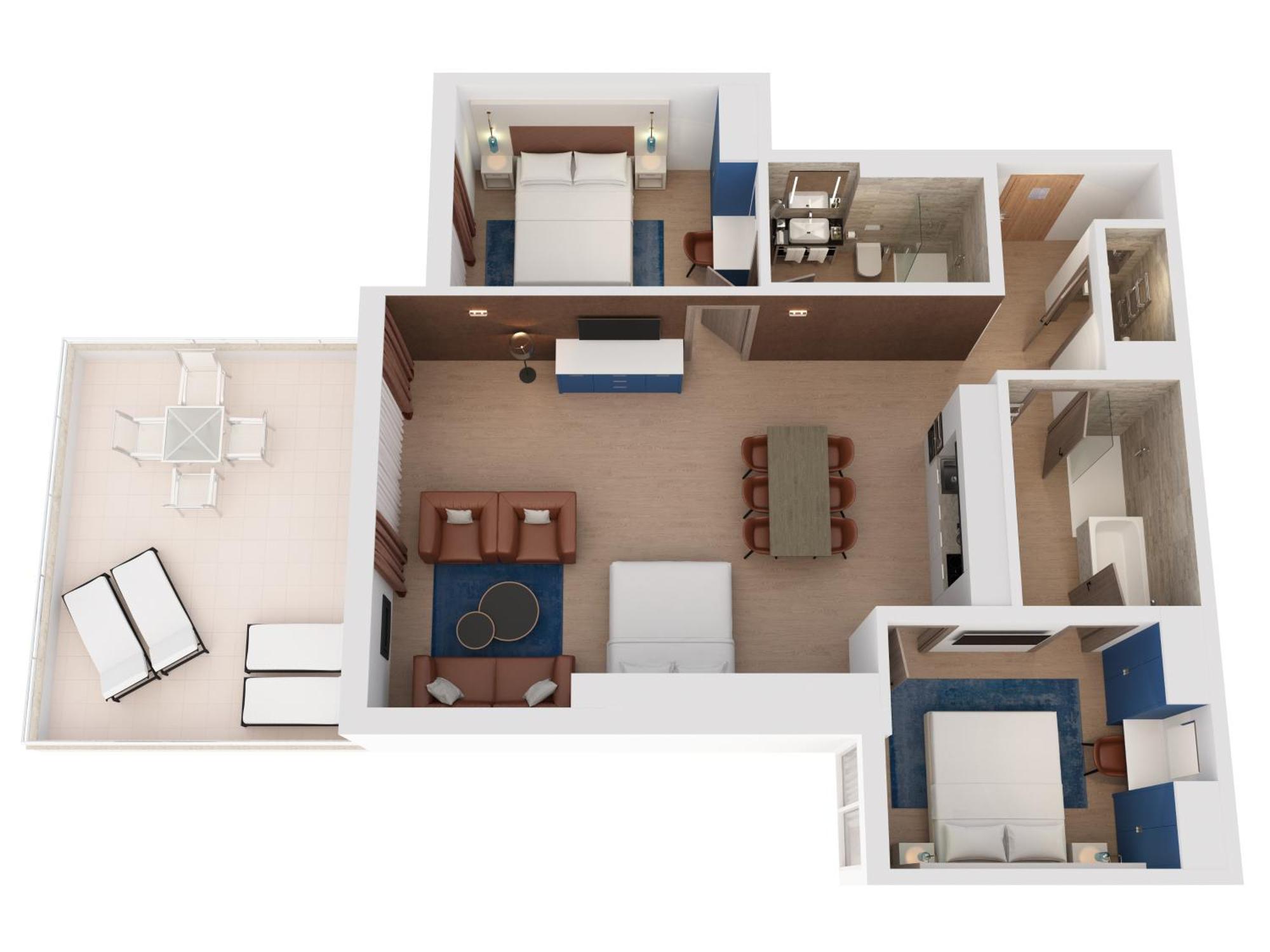 Hilton Rijeka Costabella Beach Resort And Spa Oda fotoğraf A floorplan of a typical two-bedroom suite