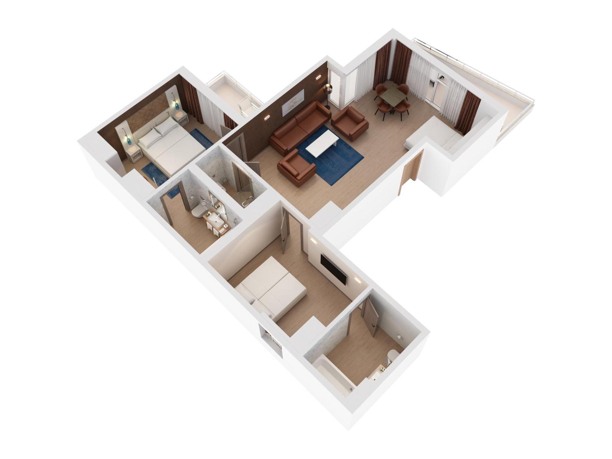 Hilton Rijeka Costabella Beach Resort And Spa Oda fotoğraf 3D floor plan of a hotel room